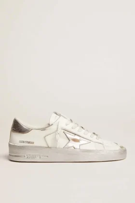 Sneakers Stardan con stella in pelle metallizzata argento e linguetta sul tallone