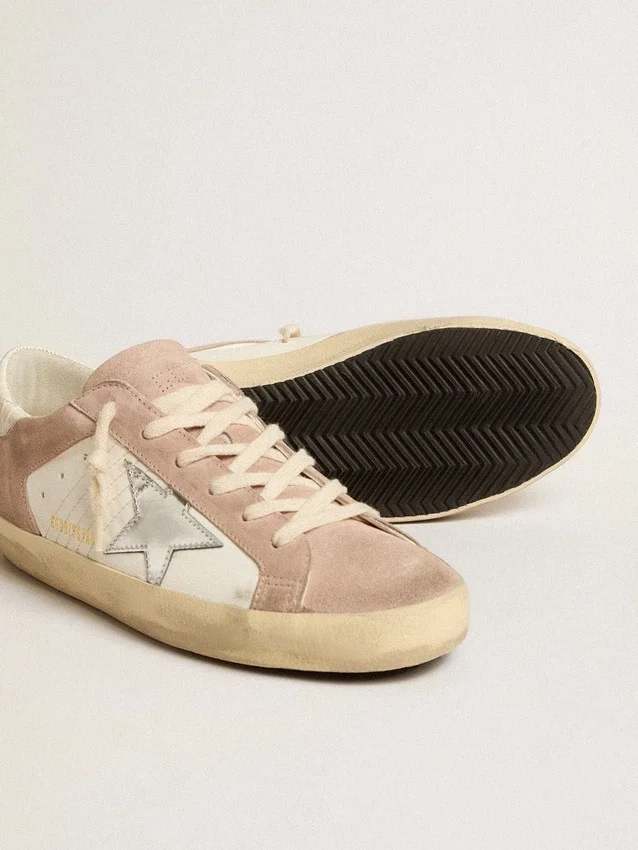 Sneakers Super-Star da donna in pelle scamosciata rosa con stella in pelle metallizzata argento