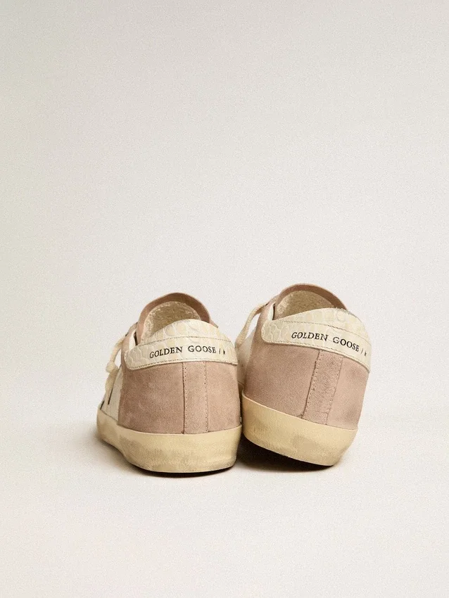 Sneakers Super-Star da donna in pelle scamosciata rosa con stella in pelle metallizzata argento