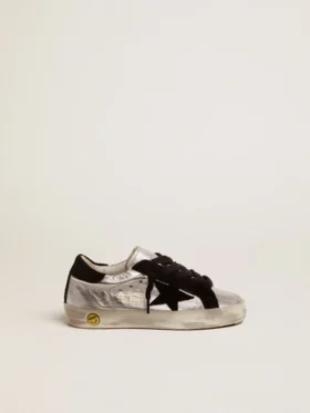 Sneakers Super-Star in pelle argentata con inserti in pelle scamosciata