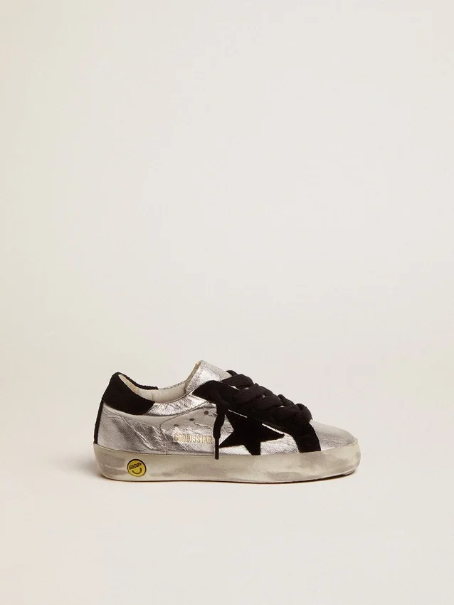 Sneakers Super-Star in pelle argentata con inserti in pelle scamosciata