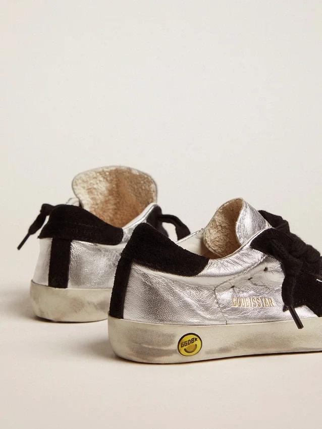 Sneakers Super-Star in pelle argentata con inserti in pelle scamosciata