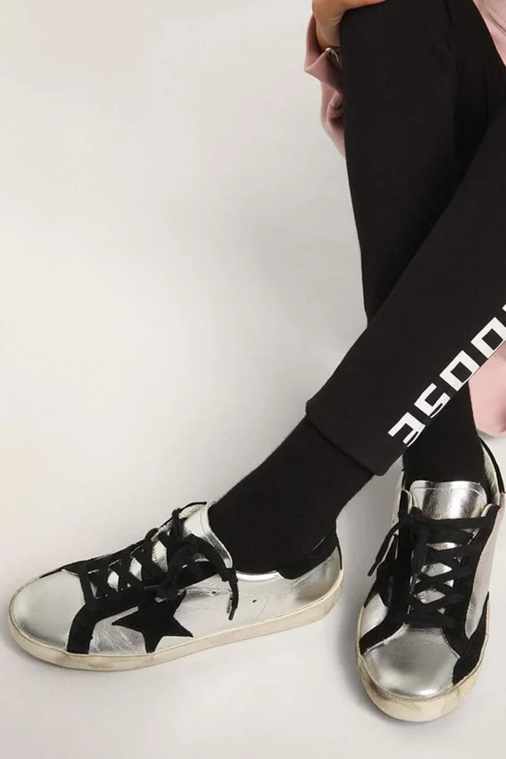Sneakers Super-Star in pelle argentata con inserti in pelle scamosciata