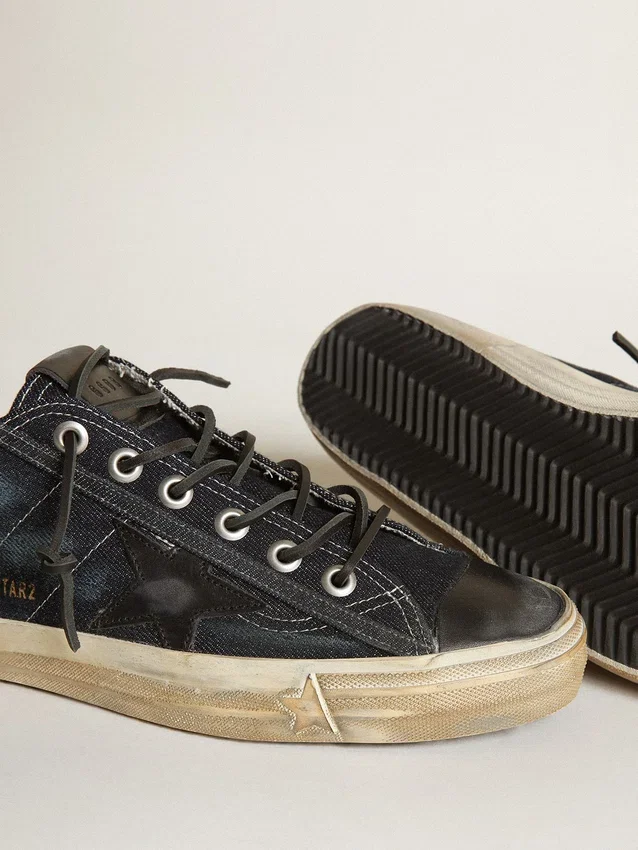 Sneakers V-Star in denim blu notte con stella e puntale in pelle nera