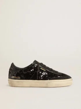 Soul Star da donna in paillettes nere con linguetta sul tallone in pelle scamosciata nera
