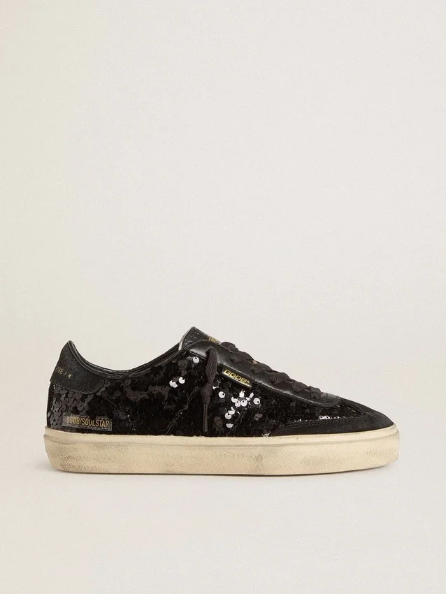 Soul Star da donna in paillettes nere con linguetta sul tallone in pelle scamosciata nera