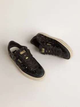 Soul Star da donna in paillettes nere con linguetta sul tallone in pelle scamosciata nera