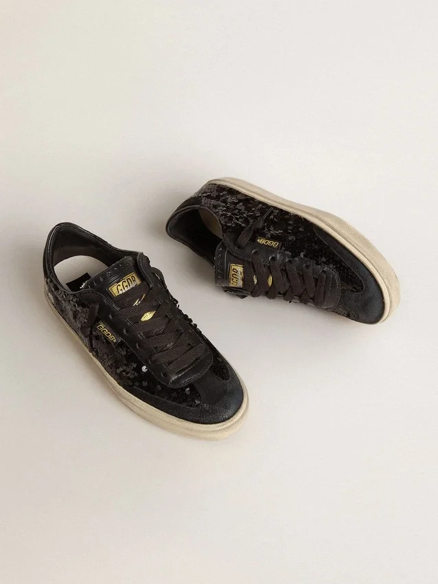 Soul Star da donna in paillettes nere con linguetta sul tallone in pelle scamosciata nera