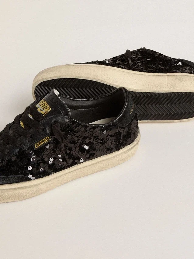 Soul Star da donna in paillettes nere con linguetta sul tallone in pelle scamosciata nera