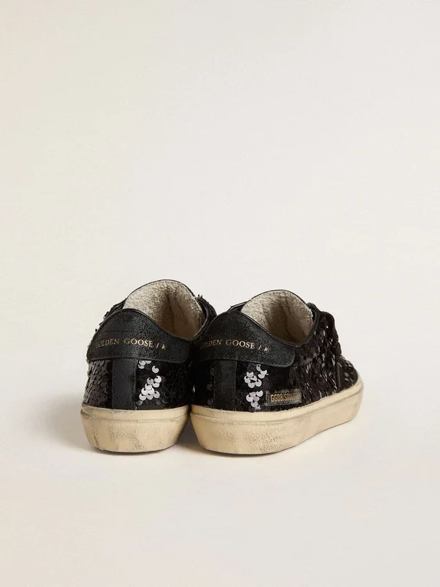 Soul Star da donna in paillettes nere con linguetta sul tallone in pelle scamosciata nera