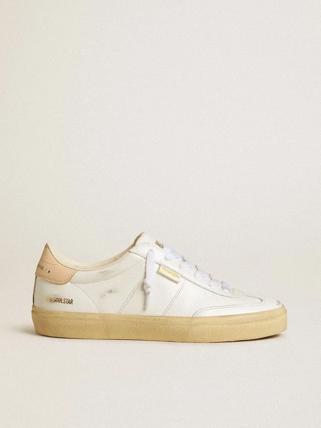 Soul Star da donna in pelle bianca con linguetta sul tallone in pelle rosa