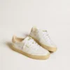 Soul Star da donna in pelle bianca con linguetta sul tallone in pelle rosa