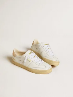 Soul Star da donna in pelle bianca con linguetta sul tallone in pelle rosa