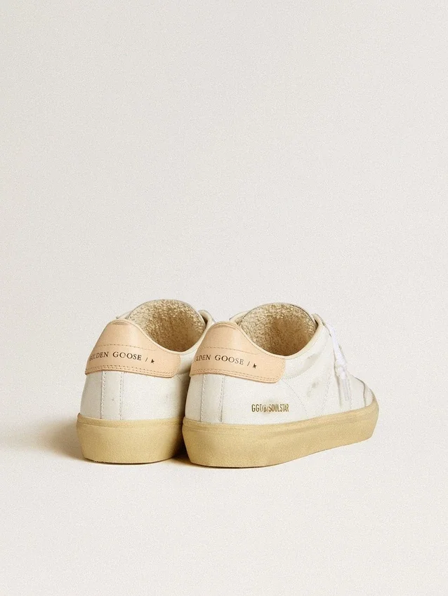 Soul Star da donna in pelle bianca con linguetta sul tallone in pelle rosa