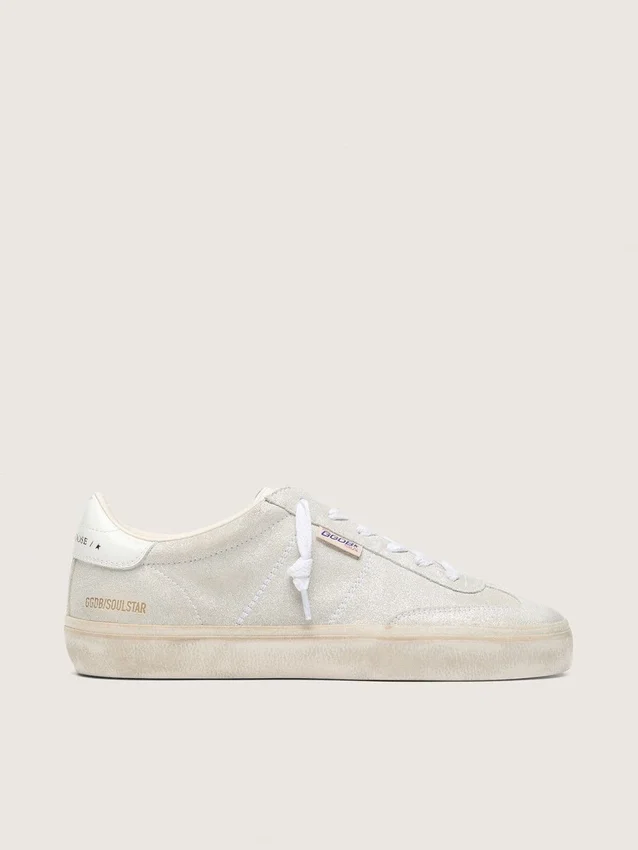 Soul Star da donna in pelle scamosciata beige con linguetta sul tallone in pelle bianca