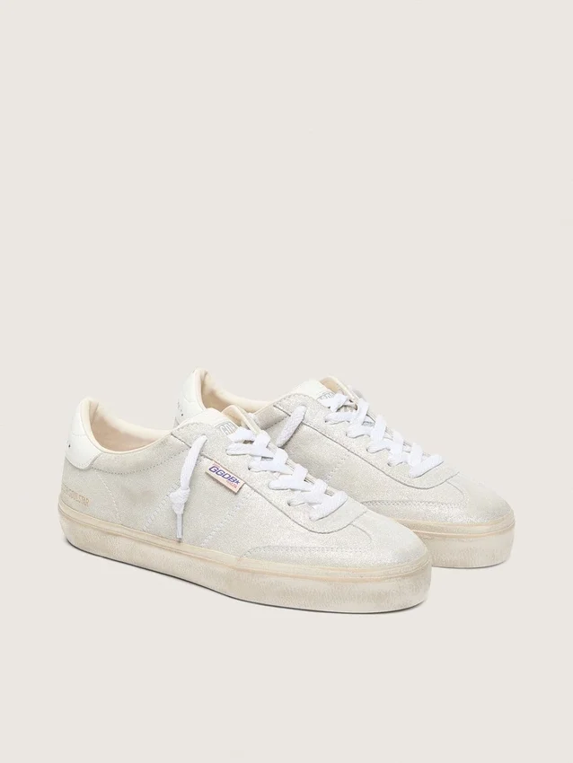 Soul Star da donna in pelle scamosciata beige con linguetta sul tallone in pelle bianca