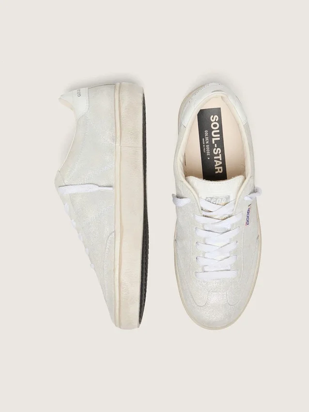 Soul Star da donna in pelle scamosciata beige con linguetta sul tallone in pelle bianca