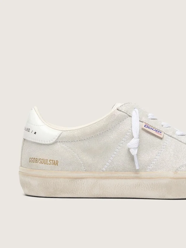 Soul Star da donna in pelle scamosciata beige con linguetta sul tallone in pelle bianca