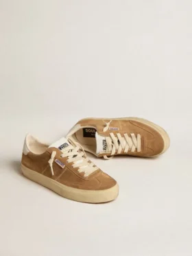 Soul Star da donna in pelle scamosciata color cammello con linguetta e tallone in pelle bianca