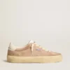 Soul Star da donna in pelle scamosciata rosa con linguetta sul tallone in pelle bianco latte