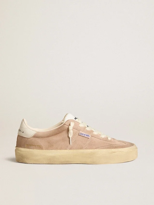 Soul Star da donna in pelle scamosciata rosa con linguetta sul tallone in pelle bianco latte