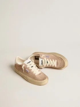 Soul Star da donna in pelle scamosciata rosa con linguetta sul tallone in pelle bianco latte