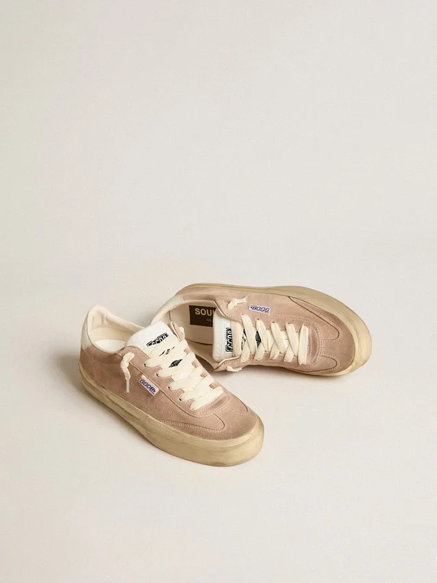 Soul Star da donna in pelle scamosciata rosa con linguetta sul tallone in pelle bianco latte