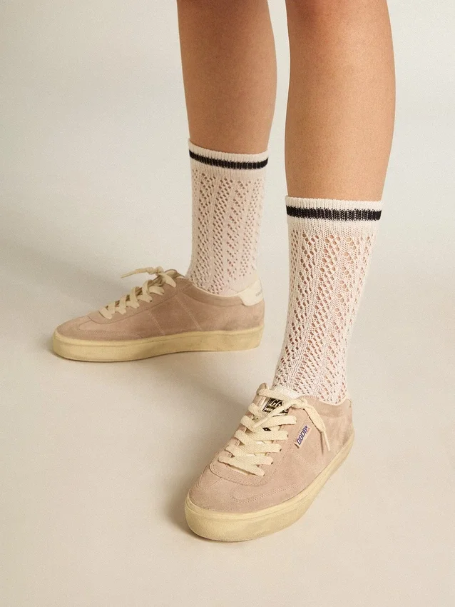 Soul Star da donna in pelle scamosciata rosa con linguetta sul tallone in pelle bianco latte