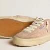 Soul Star da donna in pelle scamosciata rosa con linguetta sul tallone in pelle bianco latte