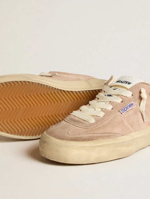 Soul Star da donna in pelle scamosciata rosa con linguetta sul tallone in pelle bianco latte