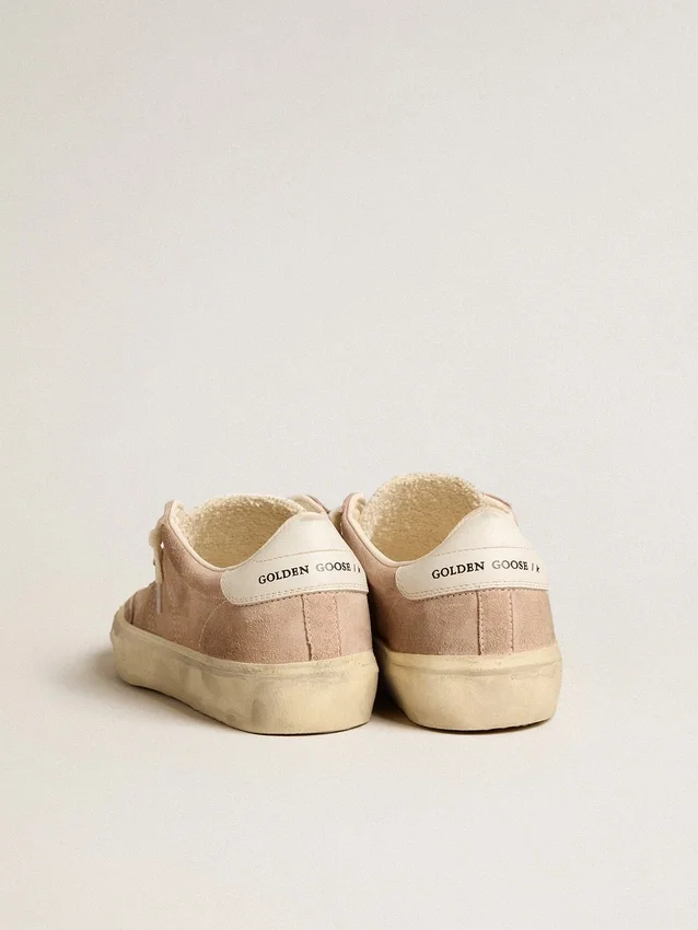 Soul Star da donna in pelle scamosciata rosa con linguetta sul tallone in pelle bianco latte