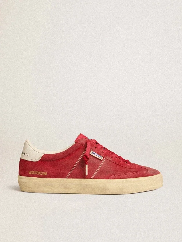 Soul Star da donna in pelle scamosciata rossa con linguetta sul tallone in pelle bianca