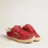 Soul Star da donna in pelle scamosciata rossa con linguetta sul tallone in pelle bianca