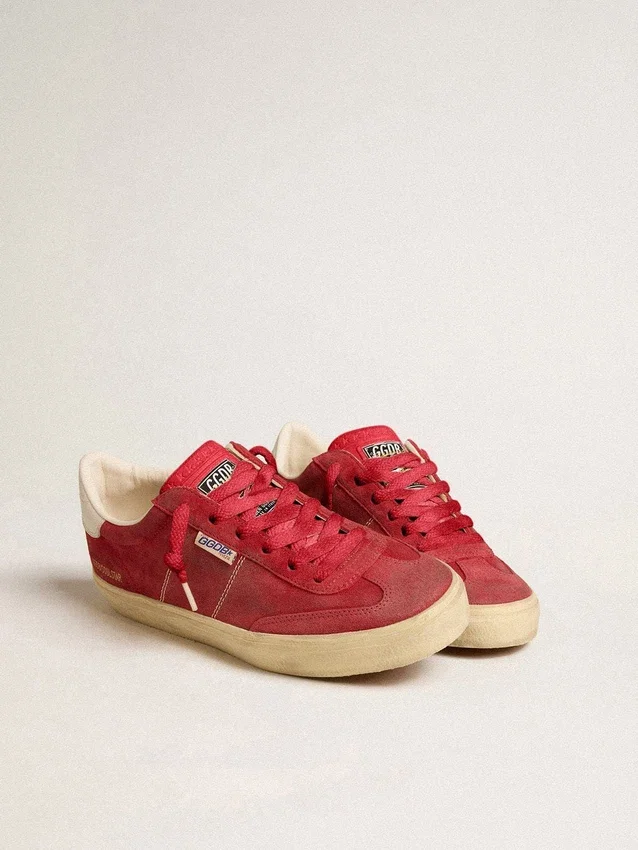 Soul Star da donna in pelle scamosciata rossa con linguetta sul tallone in pelle bianca