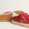Soul Star da donna in pelle scamosciata rossa con linguetta sul tallone in pelle bianca