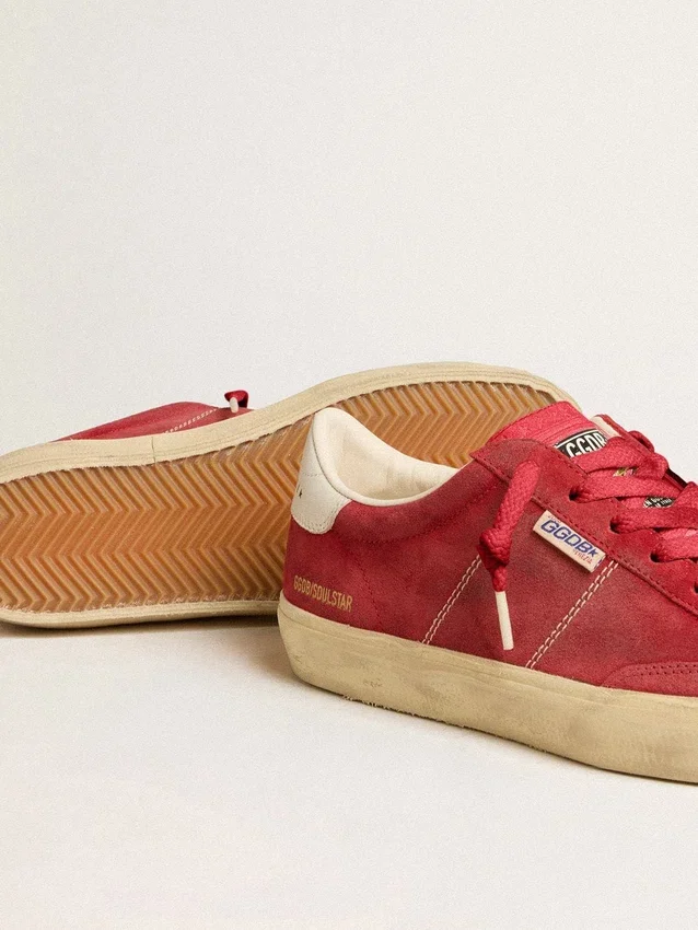 Soul Star da donna in pelle scamosciata rossa con linguetta sul tallone in pelle bianca
