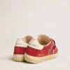 Soul Star da donna in pelle scamosciata rossa con linguetta sul tallone in pelle bianca