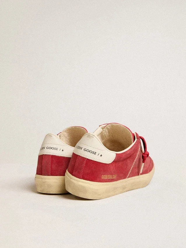 Soul Star da donna in pelle scamosciata rossa con linguetta sul tallone in pelle bianca