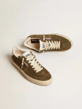 Soul Star da uomo in pelle scamosciata verde con linguetta e tallone in pelle bianca