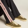 Soul Star da uomo in pelle scamosciata verde con linguetta e tallone in pelle bianca