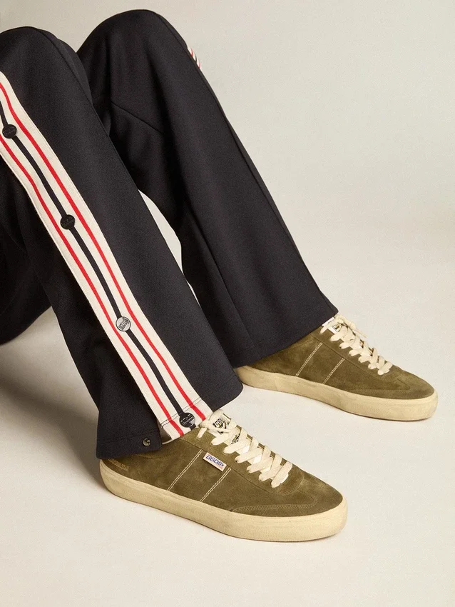 Soul Star da uomo in pelle scamosciata verde con linguetta e tallone in pelle bianca