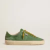 Soul Star da uomo in pelle scamosciata verde con linguetta sul tallone in pelle verde