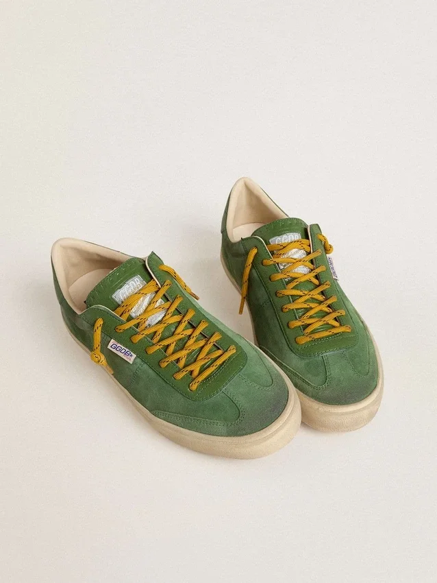 Soul Star da uomo in pelle scamosciata verde con linguetta sul tallone in pelle verde