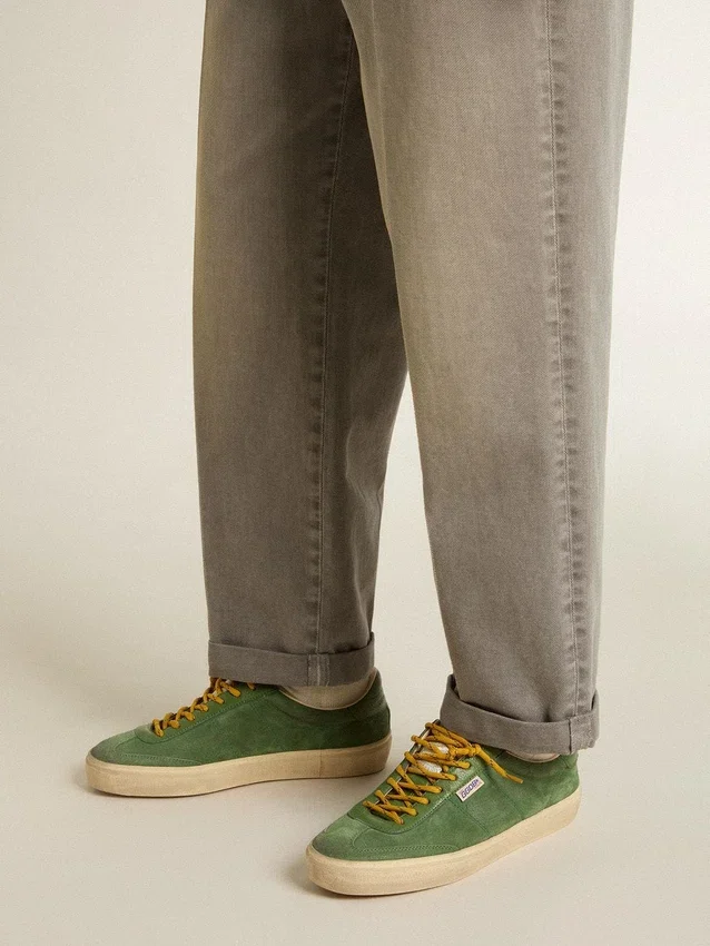 Soul Star da uomo in pelle scamosciata verde con linguetta sul tallone in pelle verde