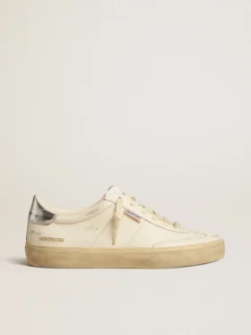 Soul Star in nappa bianca con linguetta sul tallone in pelle argento metallizzato