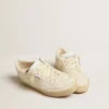 Soul Star in nappa bianca con linguetta sul tallone in pelle argento metallizzato
