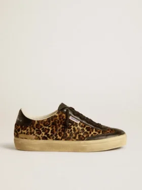 Soul Star in pelle di pony con stampa leopardata, linguetta sul tallone e inserti in nappa nera