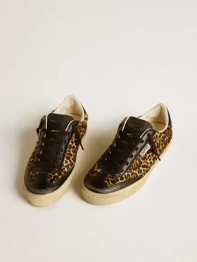 Soul Star in pelle di pony con stampa leopardata, linguetta sul tallone e inserti in nappa nera
