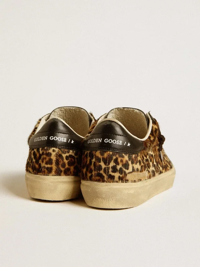 Soul Star in pelle di pony con stampa leopardata, linguetta sul tallone e inserti in nappa nera