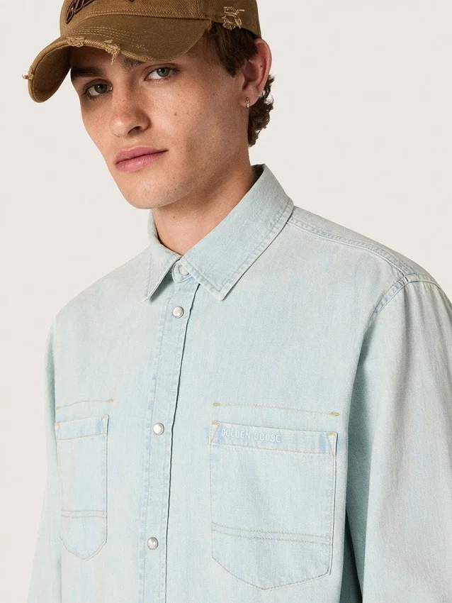 Sovracamicia da uomo in denim azzurro